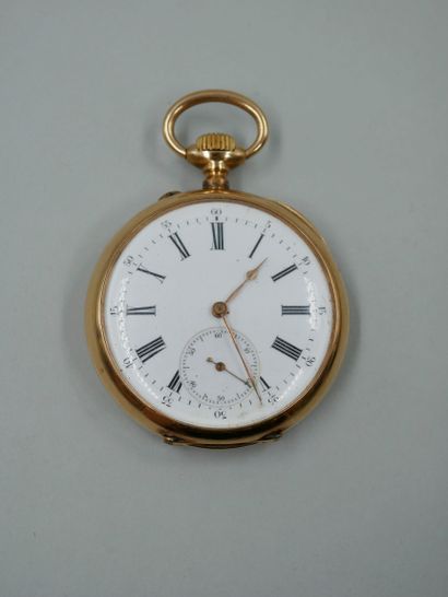 null Pocket watch in 18K yellow gold, white enamelled dial, Roman numerals for the...