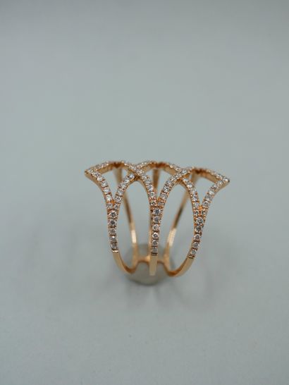 null Ring in 18k pink gold with openwork diamond motifs and pave diamonds - TDD:...