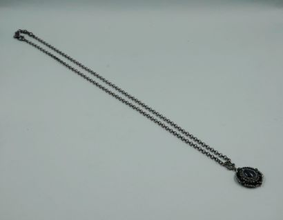 null CHRISTIAN LACROIX. Blackened silver plated metal long necklace pendant. Brand...