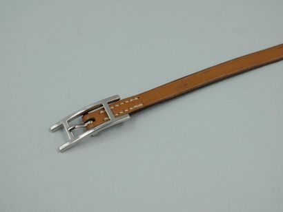 null HERMES Paris. Bracelet "Hapi 3" in light brown leather, clasp in silver plated...