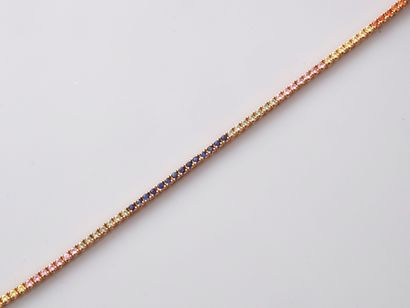 null 
Line bracelet in 18k pink gold set with multicolored sapphires: orange, green,...