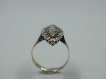 null A 14k yellow gold marquise ring set with rose-cut diamonds. Work of the 19th...