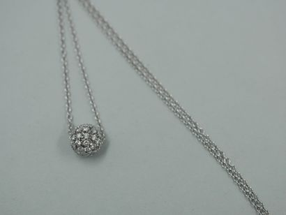 null Necklace in 18k white gold decorated with a sphere paved with diamonds. PB :...