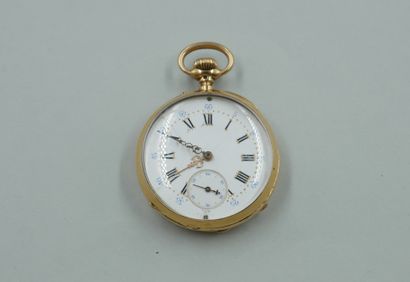 null 
Pocket watch in 18k yellow gold with guilloche decoration on the back of a...
