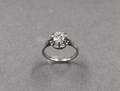 null 
Platinum solitaire set with a diamond weighing approximately 0.55cts. TDD 51....