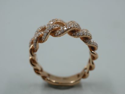 null 18k rose gold gourmet ring partially paved with small brilliant-cut diamonds....