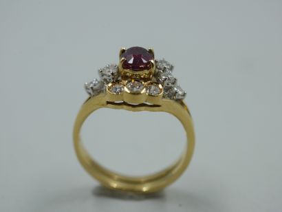 null Yellow gold and 18k white gold daisy ring set with a 0.70ct ruby surrounded...