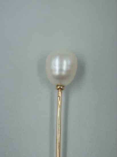 Tie pin in 18k gold with a baroque pearl....