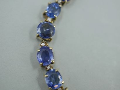 null Line bracelet in 14k yellow gold set with 24 oval and round sapphires interspersed...