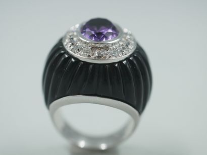 null Dome ring in the taste of BOUCHERON in 18k white gold decorated with onyx topped...