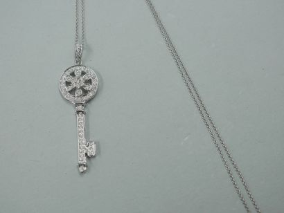 null Key pendant in 18k white gold entirely paved with brilliant-cut diamonds - Dimensions:...