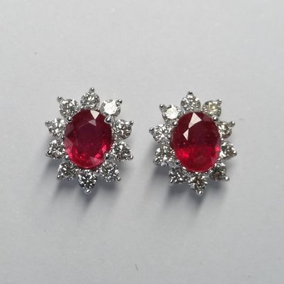 null Paire de boucles d'oreilles rondes ornées en leur centre de rubis (traités)...