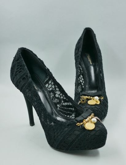 null DOLCE GABBANA. 

Pair of high heels shoes (12cm high) with black lace platform...