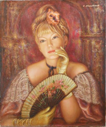 null Vasa NEUBERT (born in 1917).

Portrait of an elegant woman with a fan.

Oil...