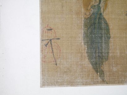 null CHINE XXè siècle. 

Peinture sur soie à décor d'un oiseau perché sur des branches...
