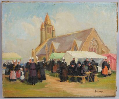null S.DECHAMPS (19th century).

A Breton Sunday.

Oil on canvas signed lower right.

38...