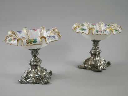 null A pair of poly-lobed opaline cups with white background and polychrome decoration...