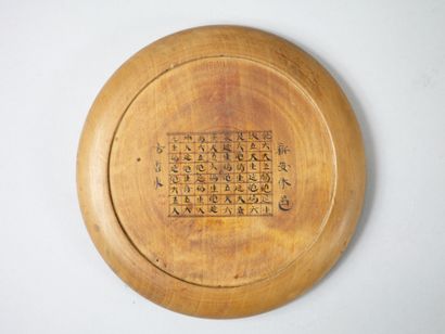 null CHINA 20th century.

Geomantic compass (feng shui measure) in wood, signed on...