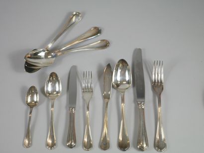 null CHRISTOFLE. 

Silver-plated metal set with 12 forks, 12 knives, 12 fish cutlery,...