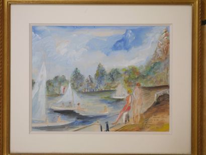 null 
Ecole Française XXè siècle.




Les voiles du lac




Aquarelle signée Gustave...