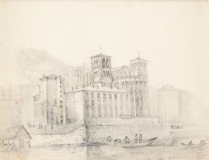 null French school XIXth century. 

Pencil drawing: a view of LYON, the banks of...