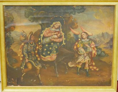 null School of CUZCO XVIIIth century. 

The flight in Egypt.

Oil on canvas mounted...