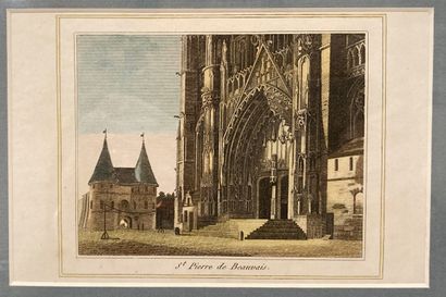 null Ensemble de 2 gravures composé de : 

- Cathédrale de BEAUVAIS : transept sud....