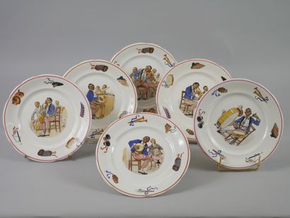 null Six earthenware plates decorated with jazz players. Inscribed on the reverse...