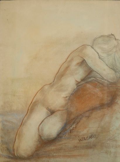null French school XXth century. 

Nude . 

Sanguine and charcoal on vellum. Signed...