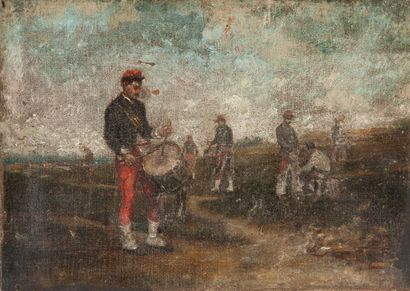 null French school of the 19th century. 

Infantrymen with a drum, circa 1870. 

Oil...