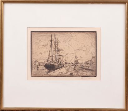 null Louis WILLAUME (1874 - 1949). 

Sailboat at the quay. 

Drawing.

Signed lower...