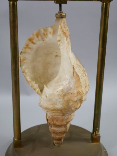 null Brass lamp, the shaft formed by a shell. 

Height: 47cm. Diameter: 40cm.