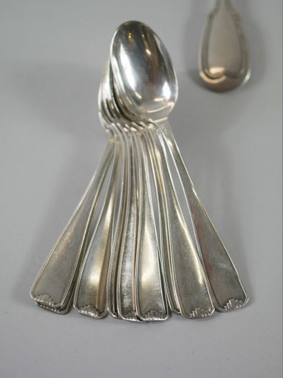 null 
Lot including: 




- CHRISTOFLE CHAUVIN LACOMBE silver-plated flatware. 




-...