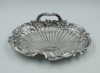 null Silver tray of rocaille form representing a shell with flowers and leaves with...