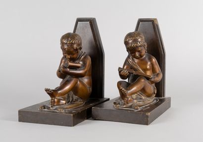 null COLLIN LEMIRE.

Bookends in bronze representing little boys reading. 

Signed....