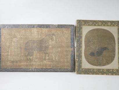 null CHINA, Yuan dynasty to later . 

Two paintings on silk pasted on cardboard....