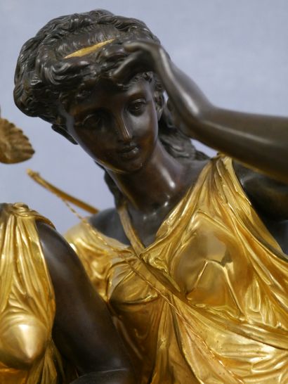 null Important mantelpiece representing Diana the Huntress in chiseled bronze with...
