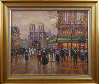 null André BOYER (1909-1981)

Animated scene in the evening in front of Notre-Dame-de-Paris.

Oil...