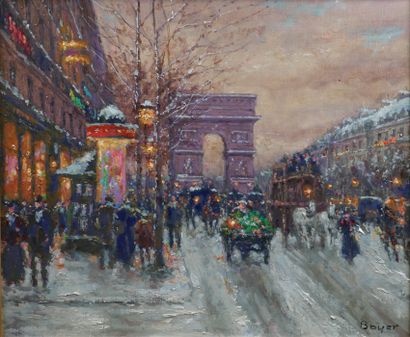 null André BOYER (1909-1981)

Snowy walk on the Champs-Elysées. 

Oil on canvas,...