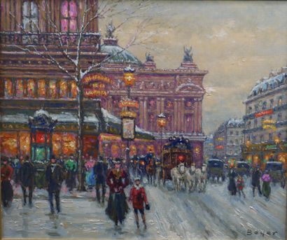 null André BOYER (1909-1981).

Walk under the snow in front of the Opera.

Oil on...