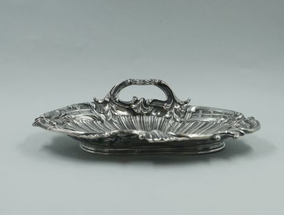 null Silver tray of rocaille form representing a shell with flowers and leaves with...