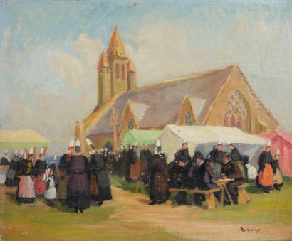 null S.DECHAMPS (19th century).

A Breton Sunday.

Oil on canvas signed lower right.

38...