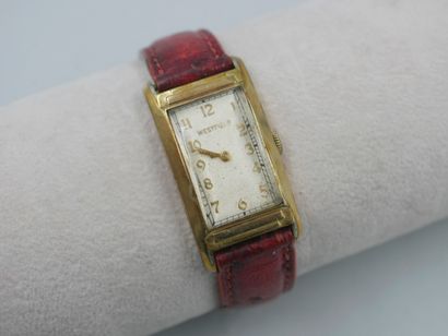 null WESTFIELD.

Ladies' watch in gilt metal, rectangular case, cream dial with Arabic...