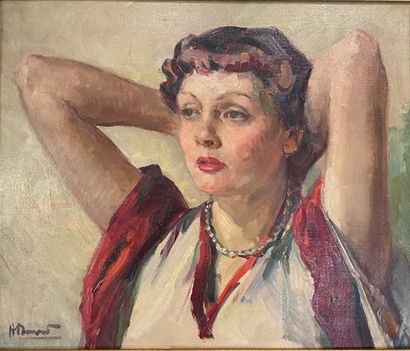 null André DAVID (20th century). 

Portrait of Raymonde Adam. 

Oil on canvas, signed...