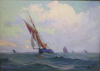 null Jules François PONCEAU (1881-1961)

Sailboats at sea, 1947. 

Oil on panel signed...