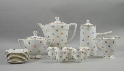 null LIMOGES PORCELAIN. White tea or coffee set with polychrome flowers including...
