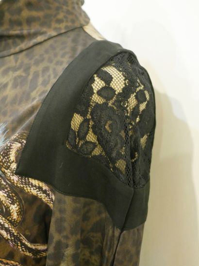 null ROBERTO CAVALLI. Set of 3 leopard print tops: 1 high collar blouse (missing...