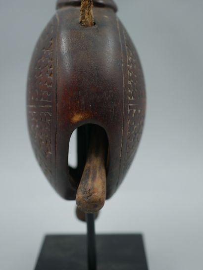 null DEMOCRATIC REPUBLIC OF CONGO. Kongo. Carved wooden bell, the grip in the shape...