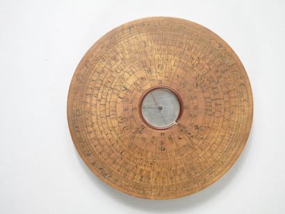 null CHINA 20th century.

Geomantic compass (feng shui measure) in wood, signed on...