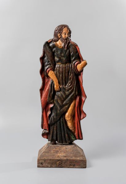 null Polychrome wood "crepe" sculpture showing Saint Roch showing his wound. 

16th...